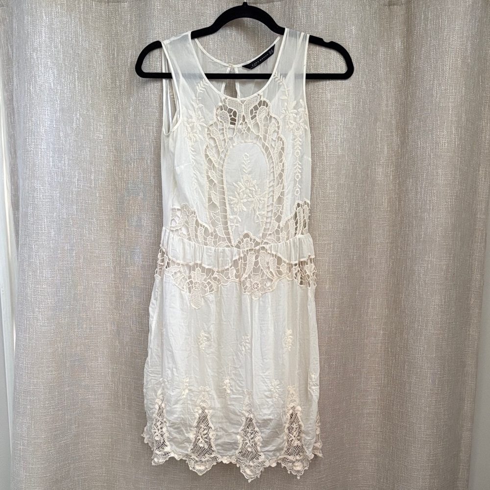Zara Cream Lace Mini Dress, XS, with Slip